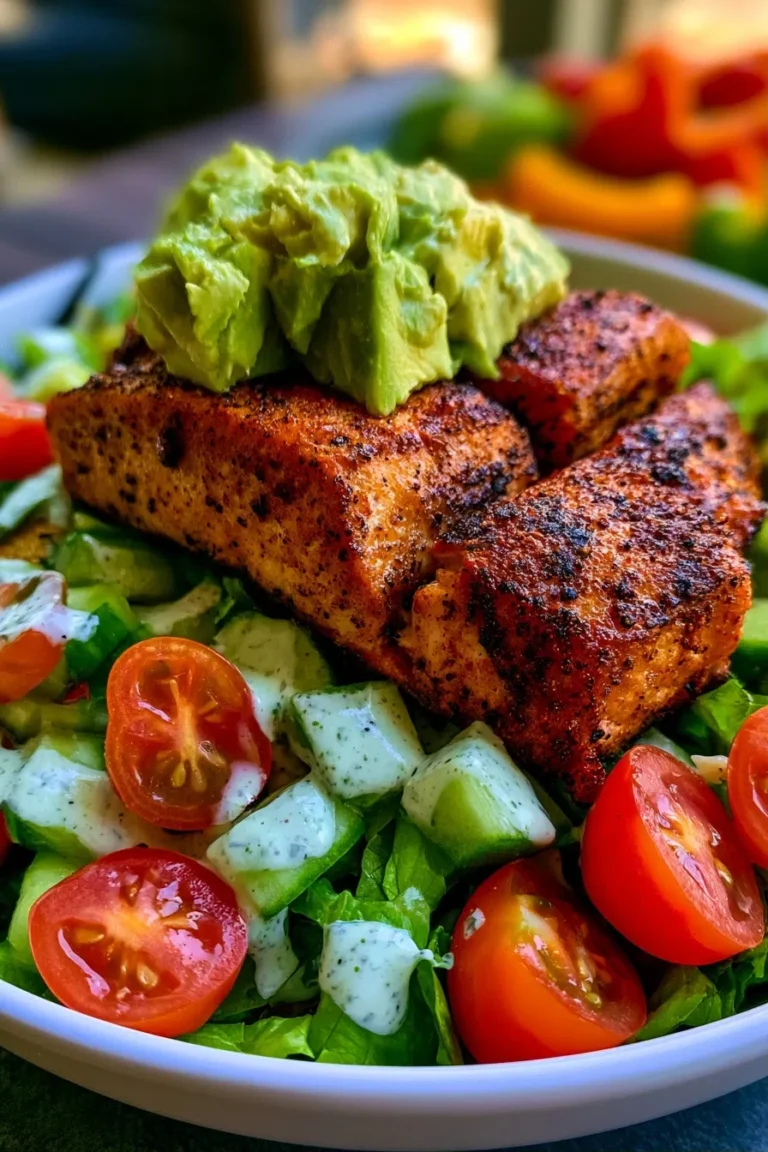 Blackened Salmon Salad with Avocado Ranch
