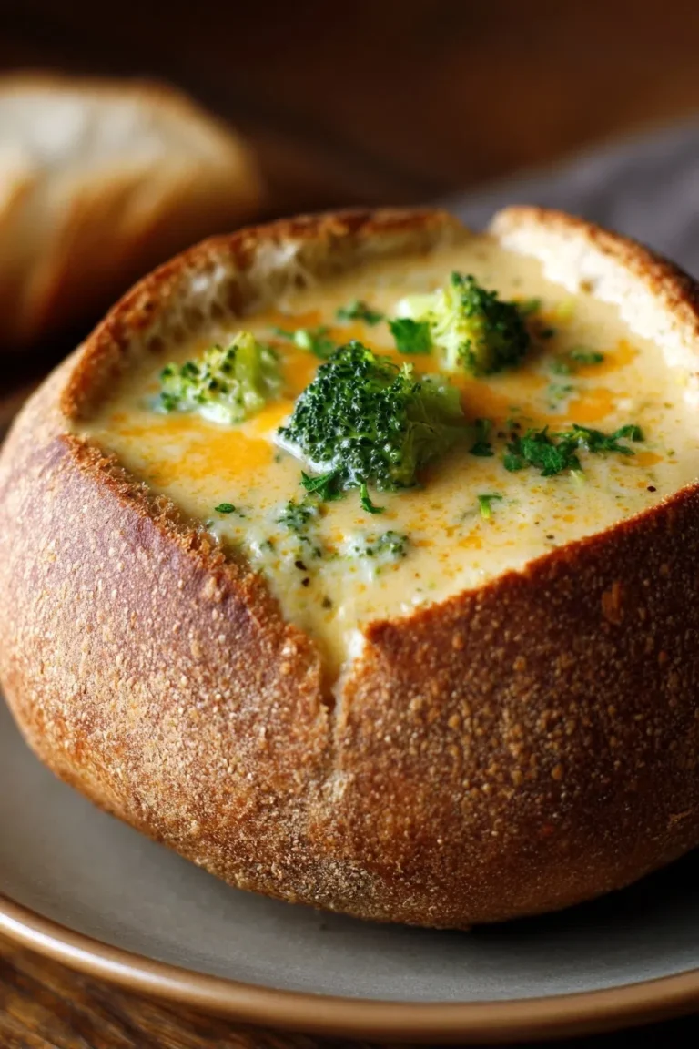 Broccoli Cheddar Soup in a Bread Bowl – High Protein Lunch