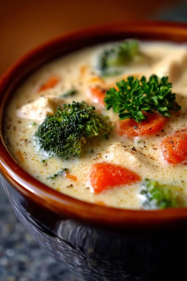 Cheesy Broccoli Chicken Soup High Protein