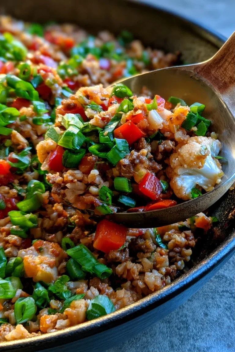 Cheesy Ground Beef & Cauliflower Rice Skillet