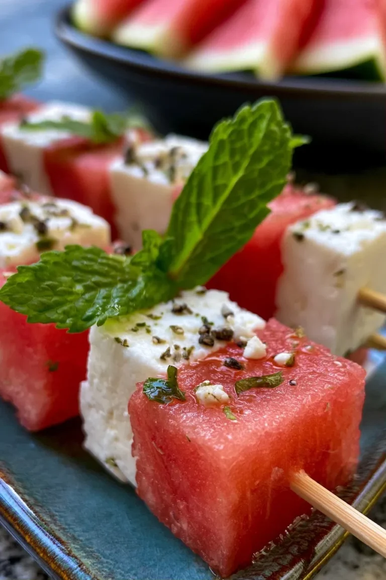 Watermelon Feta Skewers with Mint – High Protein Snack