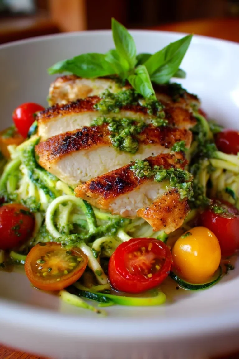 Zucchini Noodles with Pesto & Grilled Chicken – Low Carb Dinner