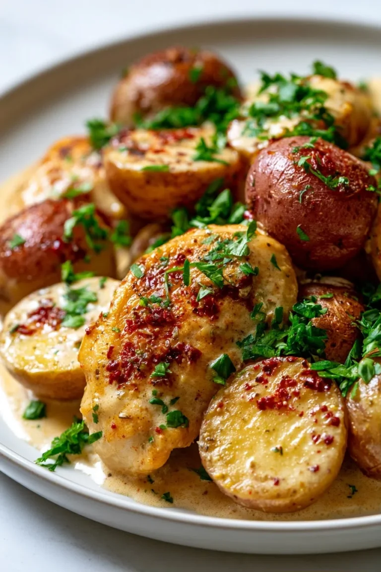 Creamy Garlic Cheesy Chicken & Potatoes